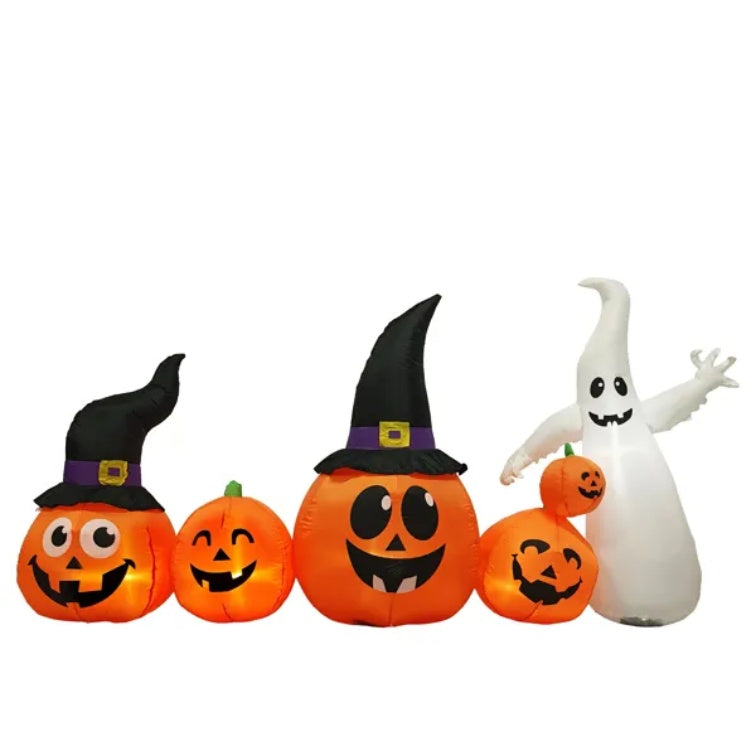 8 ft Halloween inflatable pumpkins and ghost, LED yard decoration