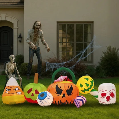 8 ft Halloween inflatable pumpkins with eyeball candy, LED yard decoration