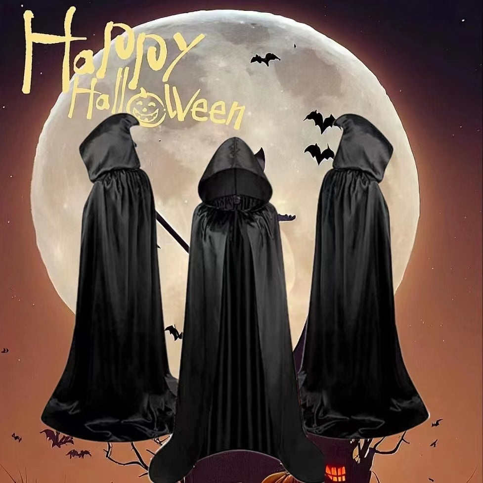 Kids black hooded wizard cloak Halloween costume