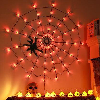 3.28 ft LED spider web light with hairy spider, Halloween wall decoration