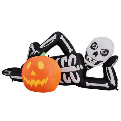 7 ft inflatable lying skeleton Halloween yard decoration with LED lights