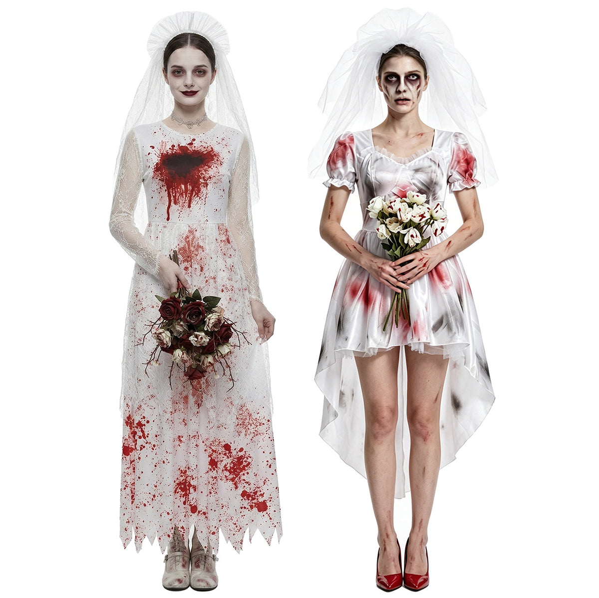 Women's ghost bride Halloween costume white wedding dress