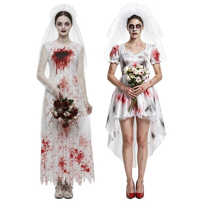 Women's ghost bride Halloween costume white wedding dress
