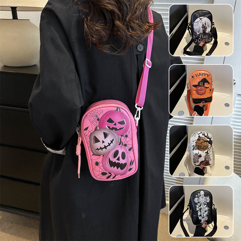 Halloween pumpkin print crossbody phone bag for women